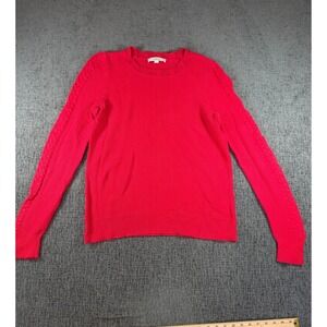 LOFT Womens Red Popcorn Knit Cable Sleeve Scalloped Neck Pullover Sweater Large‎
